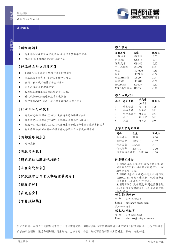 国都证券晨会报告
