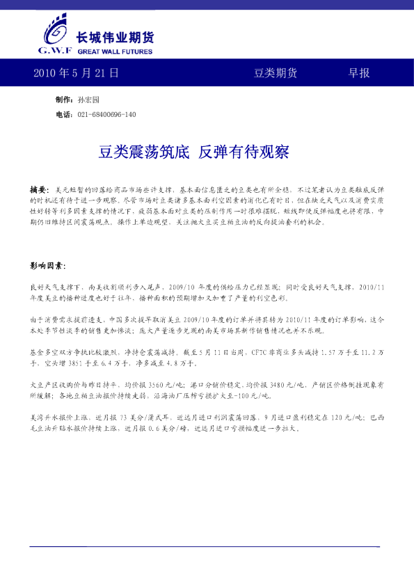 长城伟业豆类期货早报