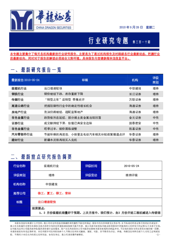 华龙证券行业研究专题