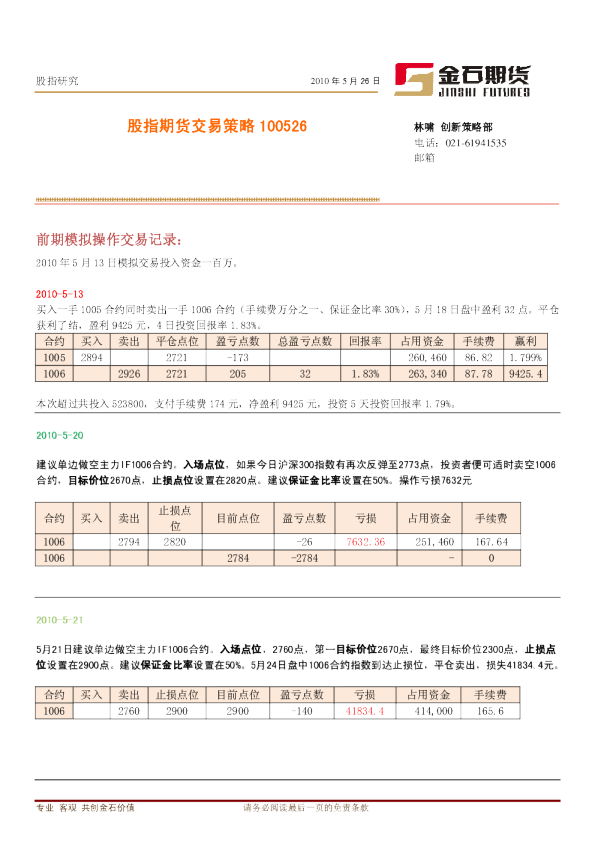 金石期货股指期货交易策略