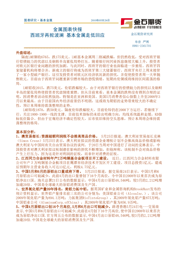 金属图表快报：西班牙再掀波澜,基本金属走低回应