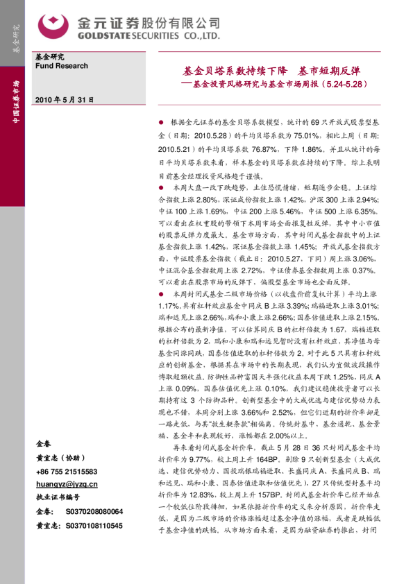 基金周报:基金贝塔系数持续下降,基市短期反弹