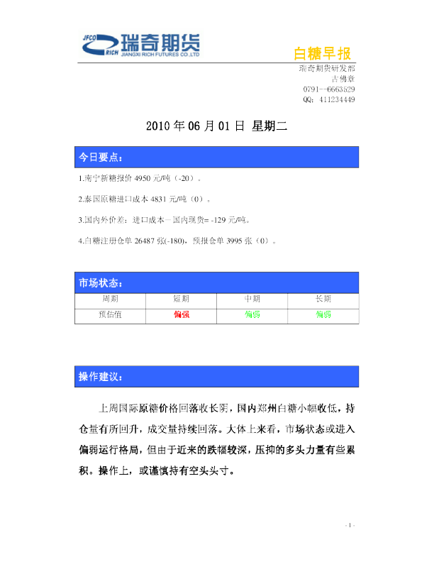 瑞奇期货白糖早报
