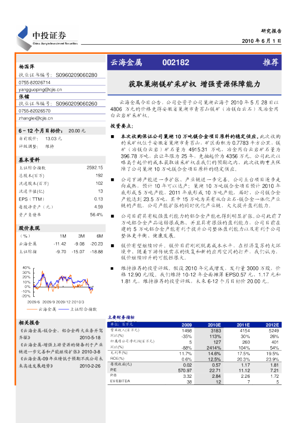 获取巢湖镁矿采矿权 增强资源保障能力