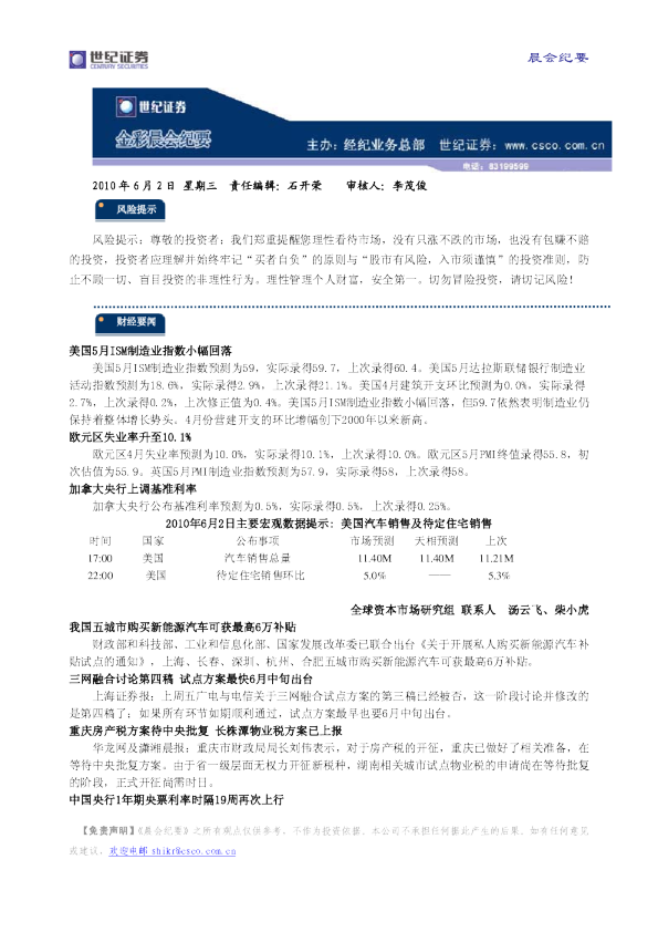 世纪证券-金彩晨会纪要