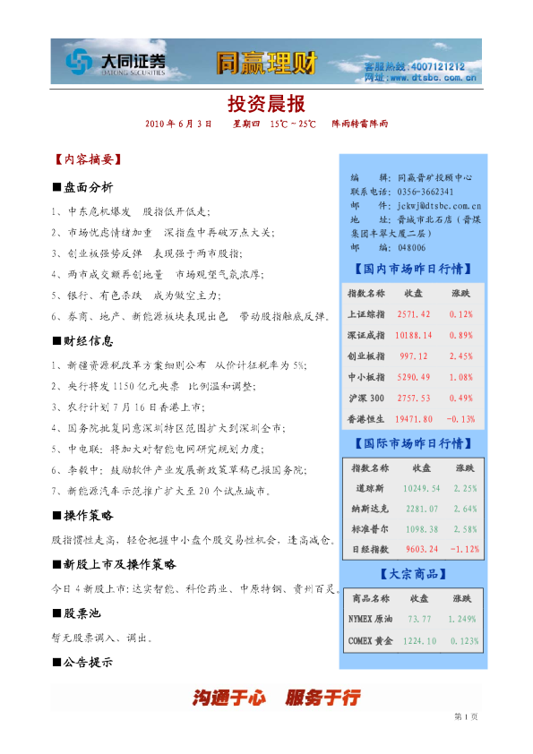 大同证券同赢晋矿投资晨报