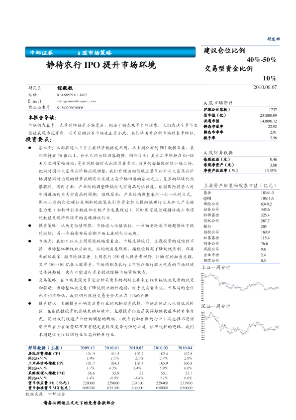 A股市场策略：静待农行IPO提升市场环境