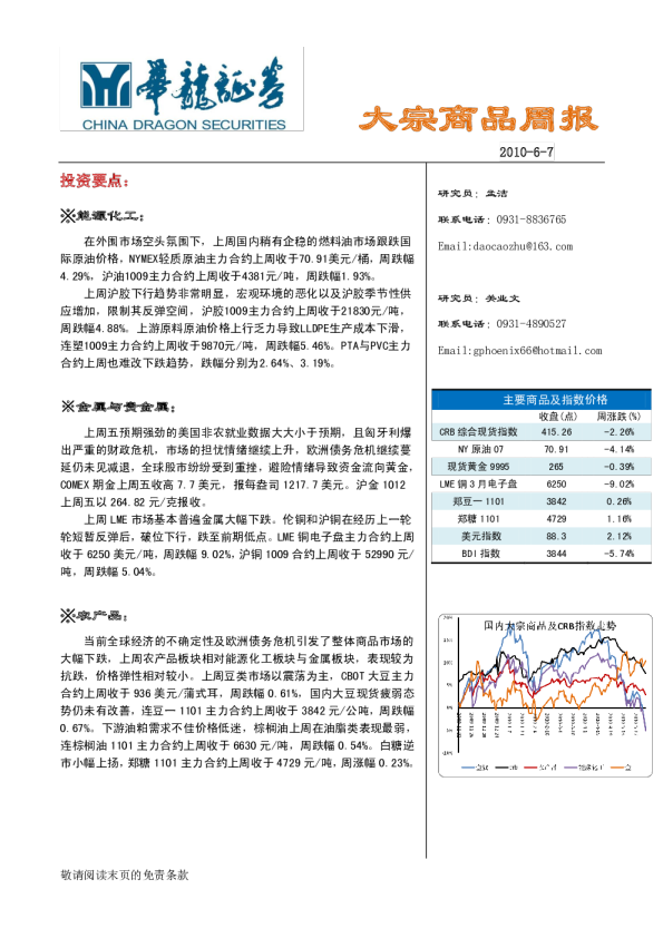 华龙证券大宗商品周报