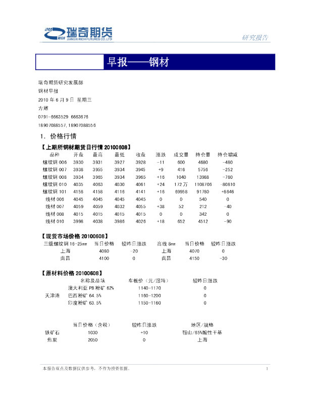 瑞奇期货钢材早报