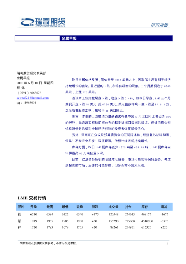 瑞奇期货金属早报