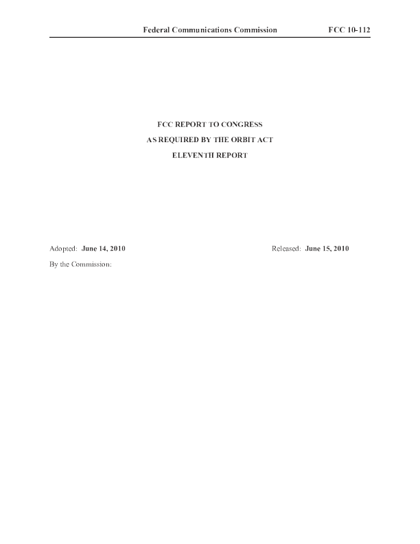 Orbit Act Eleventh Report