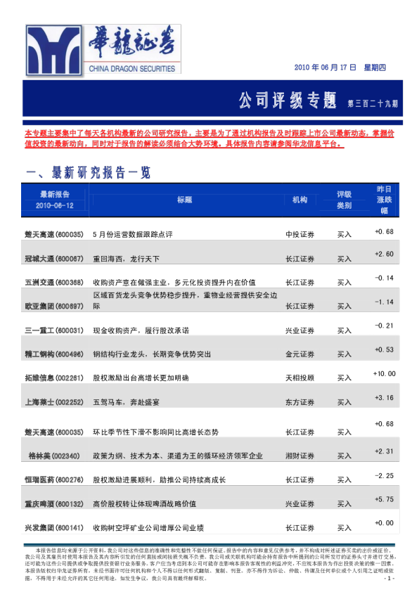 华龙证券公司评级专题