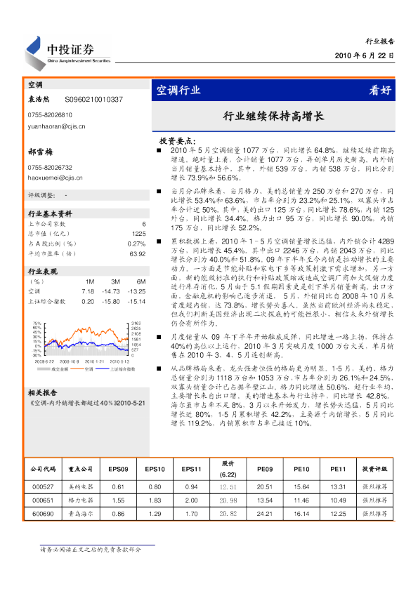 空调行业：行业继续保持高增长