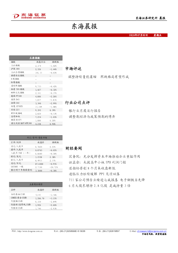 东海证券东海晨报