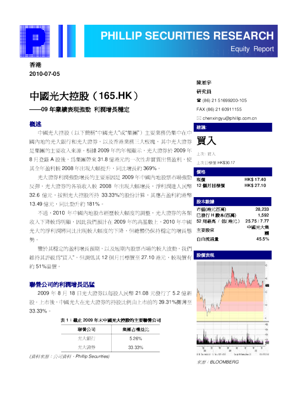 中国光大控股：09年业绩表现强劲,利润增长稳定