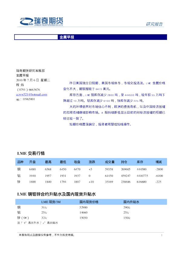 瑞奇期货金属早报