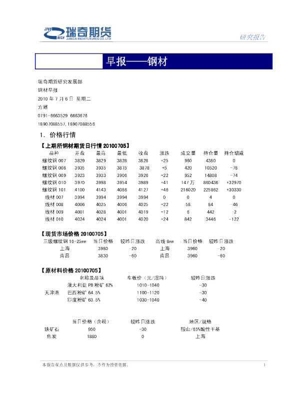 瑞奇期货钢材早报