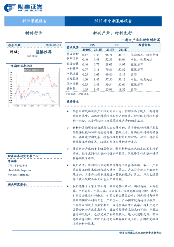 新材料行业2010年中期策略报告：新兴产业,材料先行