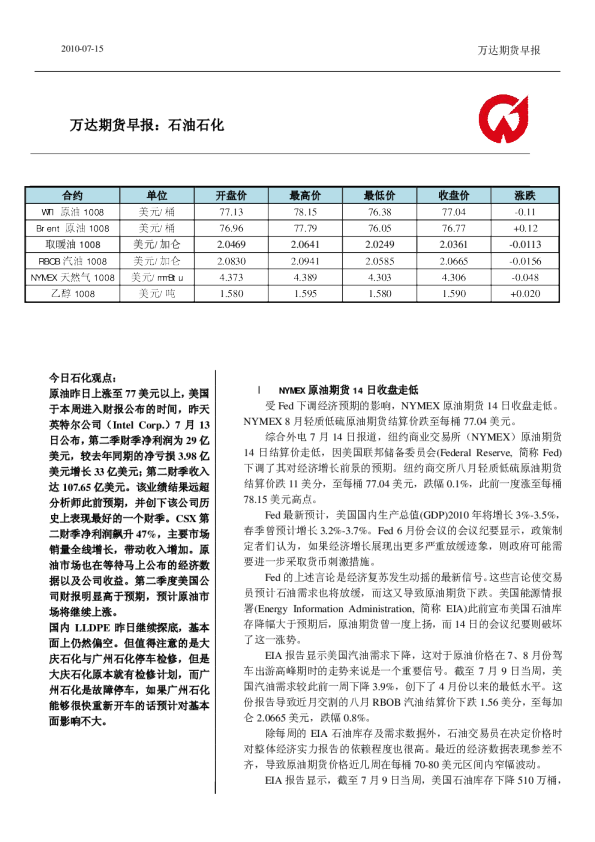 万达期货石油石化早报