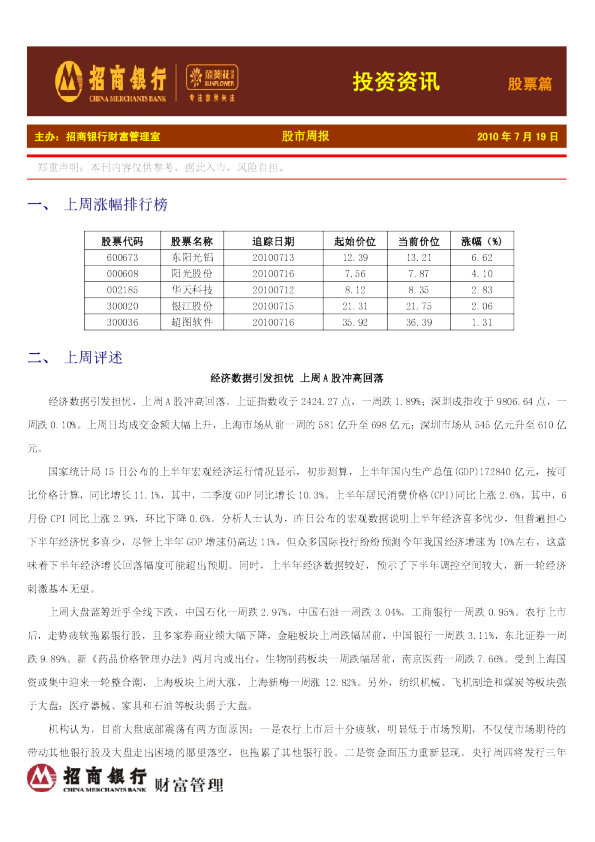 金葵花投资资讯-股票篇
