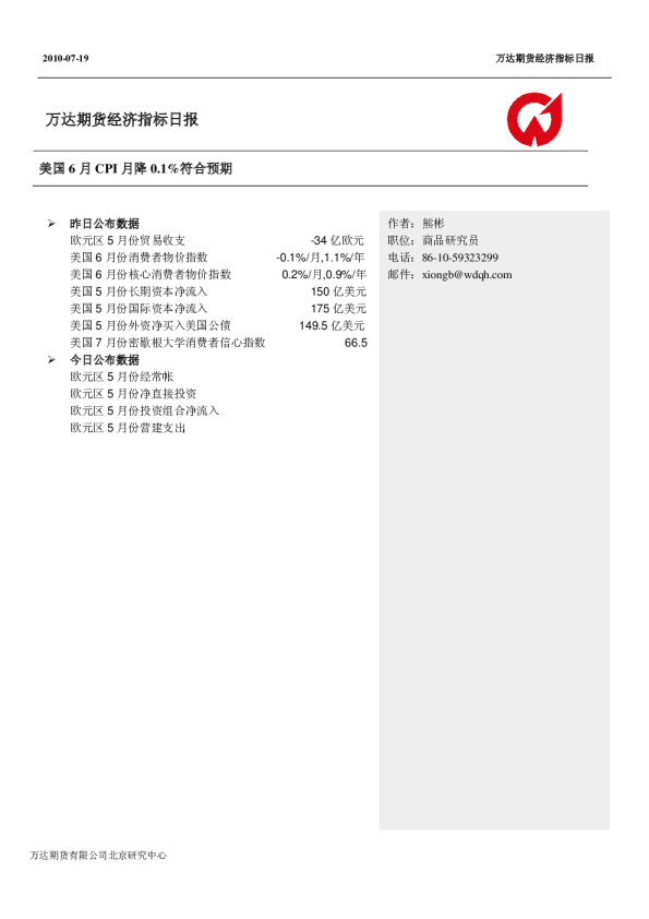 万达期货经济指标日报