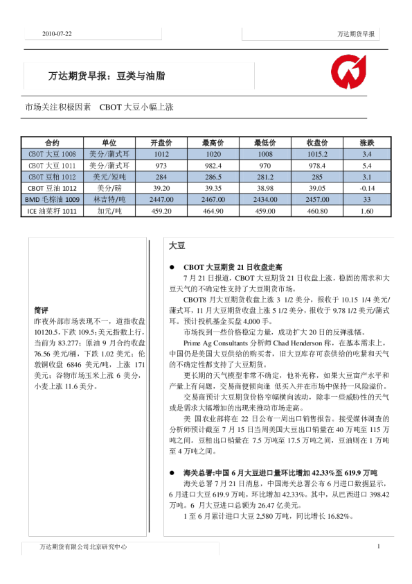 豆类与油脂：市场关注积极因素 CBOT大豆小幅上涨