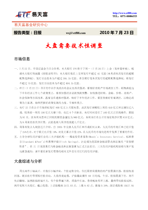 基金每日投资策略：大盘需要技术性调整