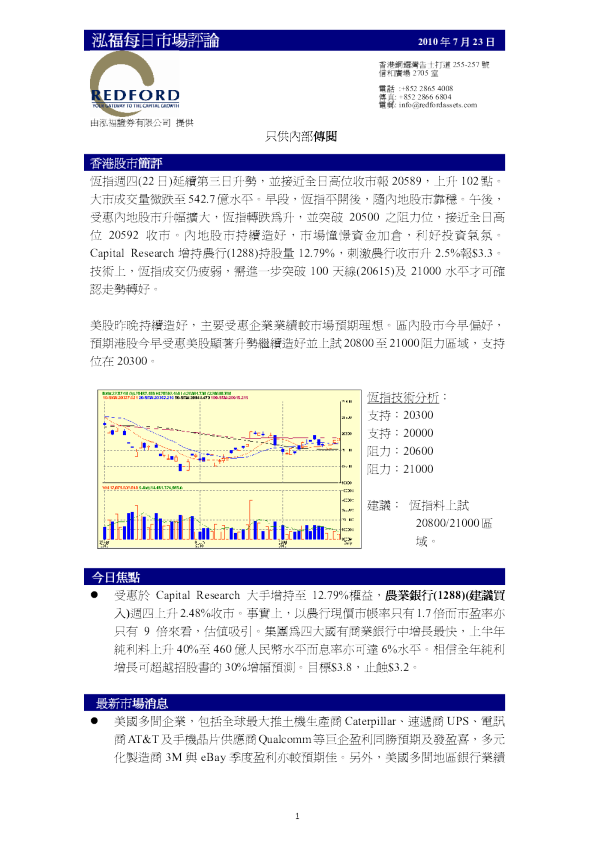 泓福证券每日市场评论