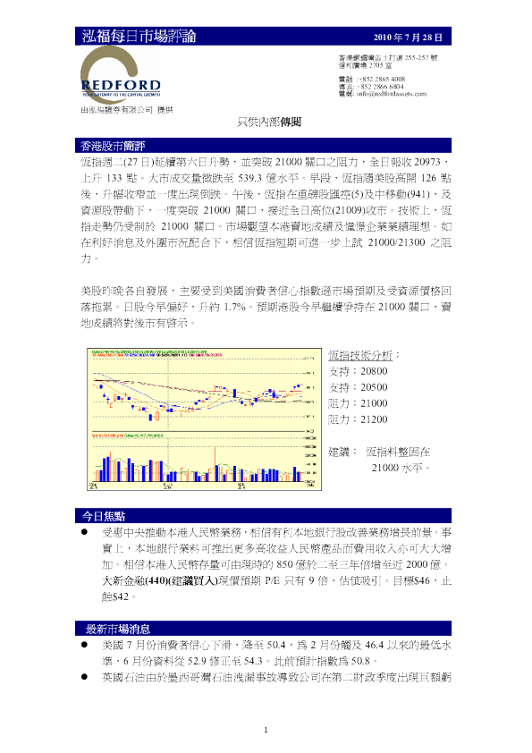 泓福证券每日市场评论