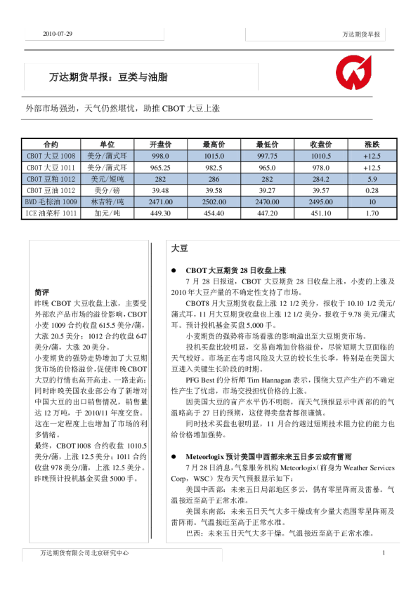 万达期货豆类与油脂早报