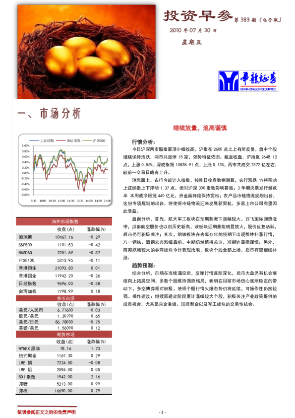 华龙证券投资早参