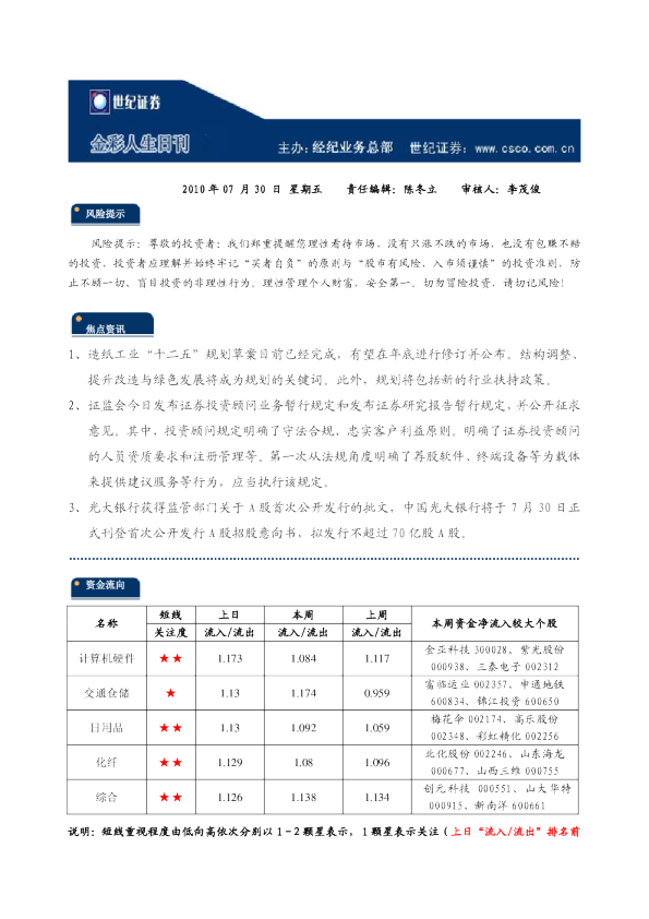 世纪证券金彩人生日刊