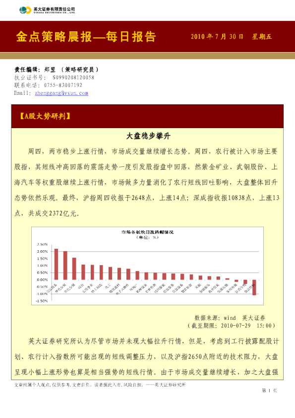 英大证券金点策略晨报