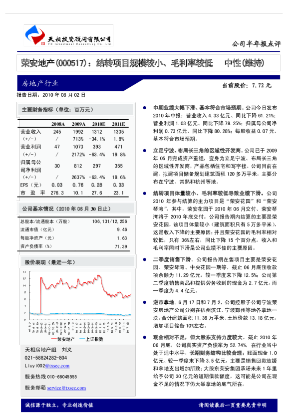 结转项目规模较小、毛利率较低