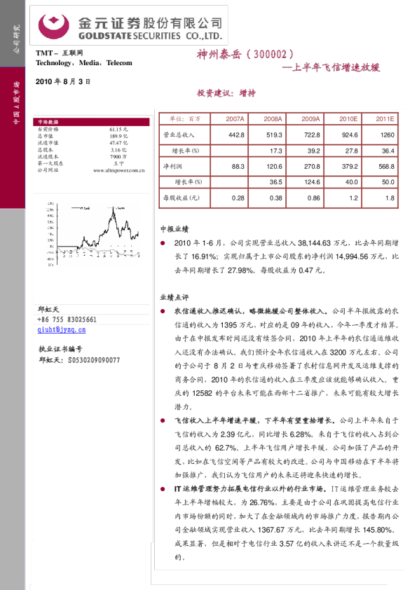 上半年飞信增速放缓