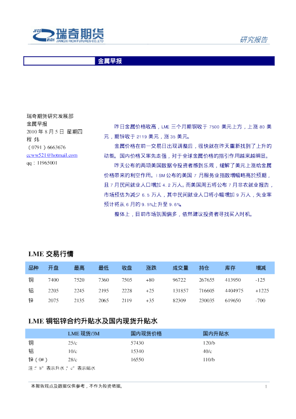 瑞奇期货金属早报