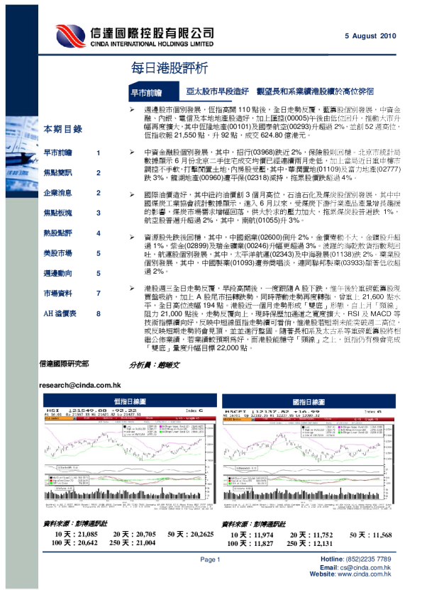 信达国际每日港股评析