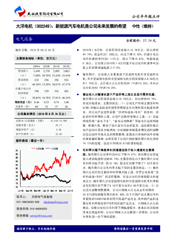 新能源汽车电机是公司未来发展的希望
