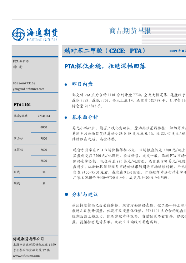 PTA：探低企稳,拒绝深幅回落