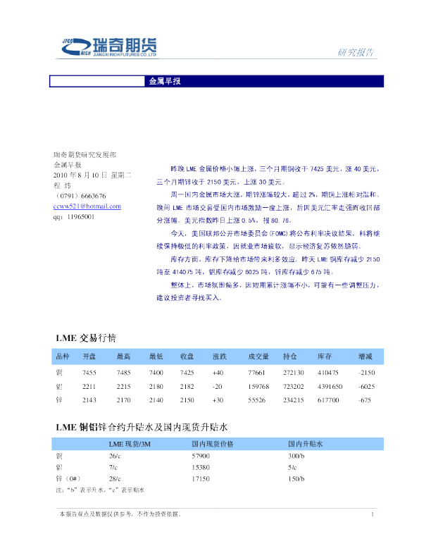 瑞奇期货金属早报