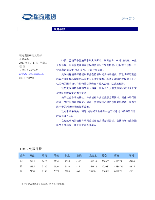 瑞奇期货金属早报