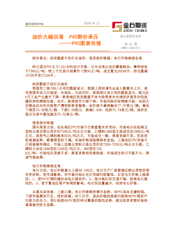 PVC图表快报：油价大幅回落,PVC期价承压