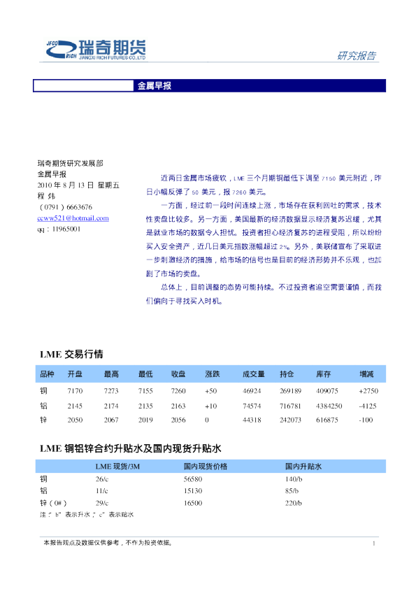 瑞奇期货金属早报