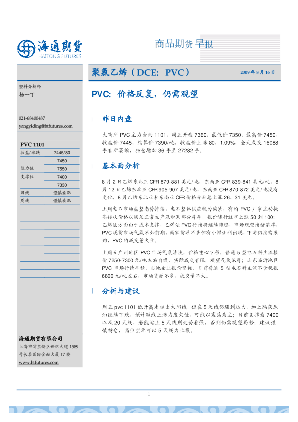PVC：价格反复,仍需观望