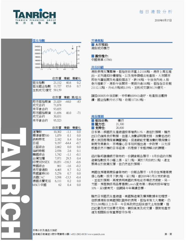 敦沛金融每日港股分析