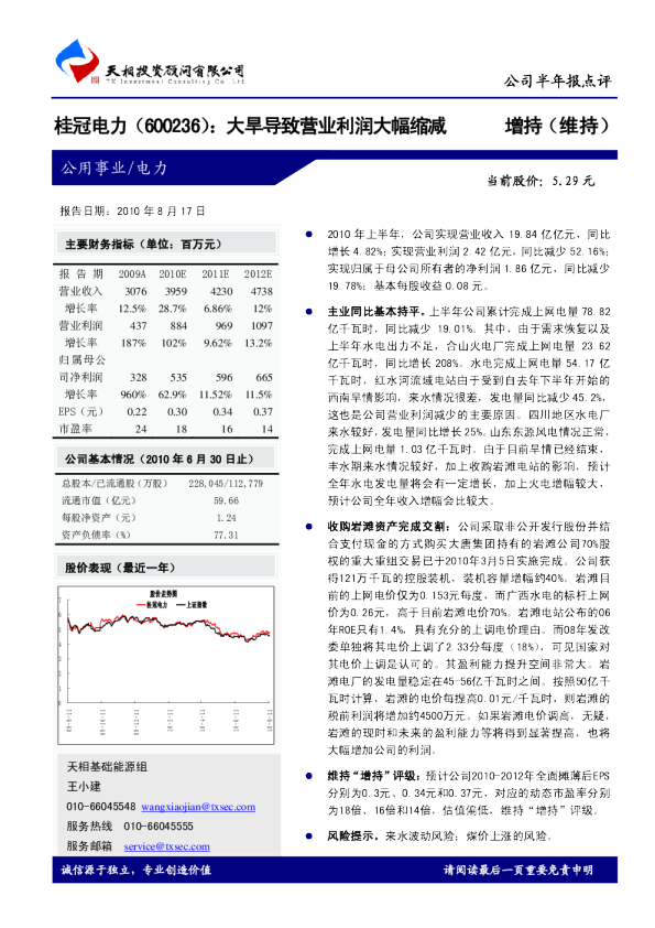 大旱导致营业利润大幅缩减
