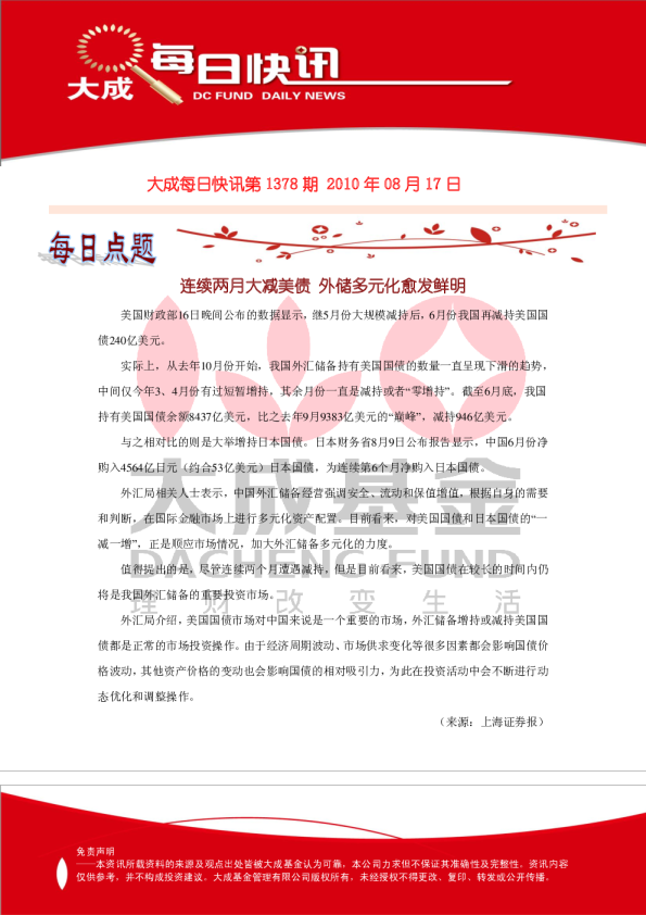 大成基金每日快讯第1378期