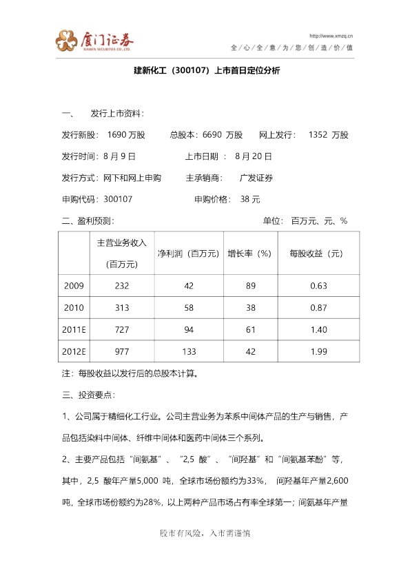 建新股份：上市首日定位分析