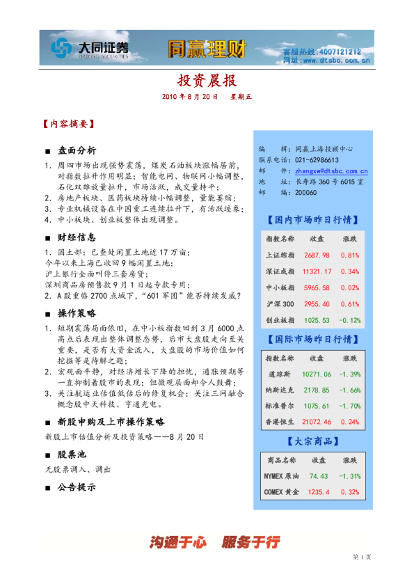 同赢上海投资晨报