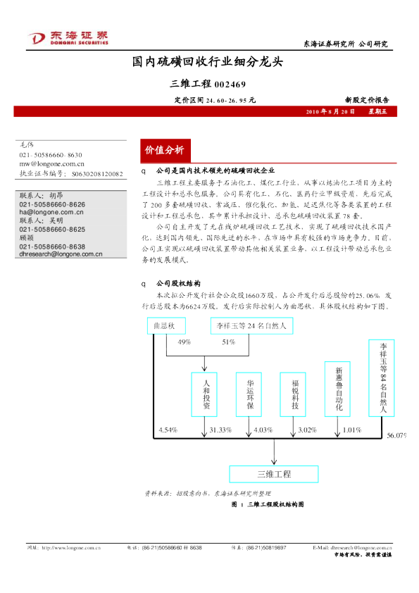 国内硫磺回收行业细分龙头